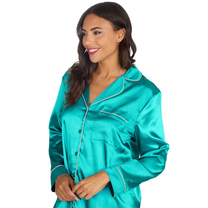 Slumber Party Womens Satin Nightshirt - Teal