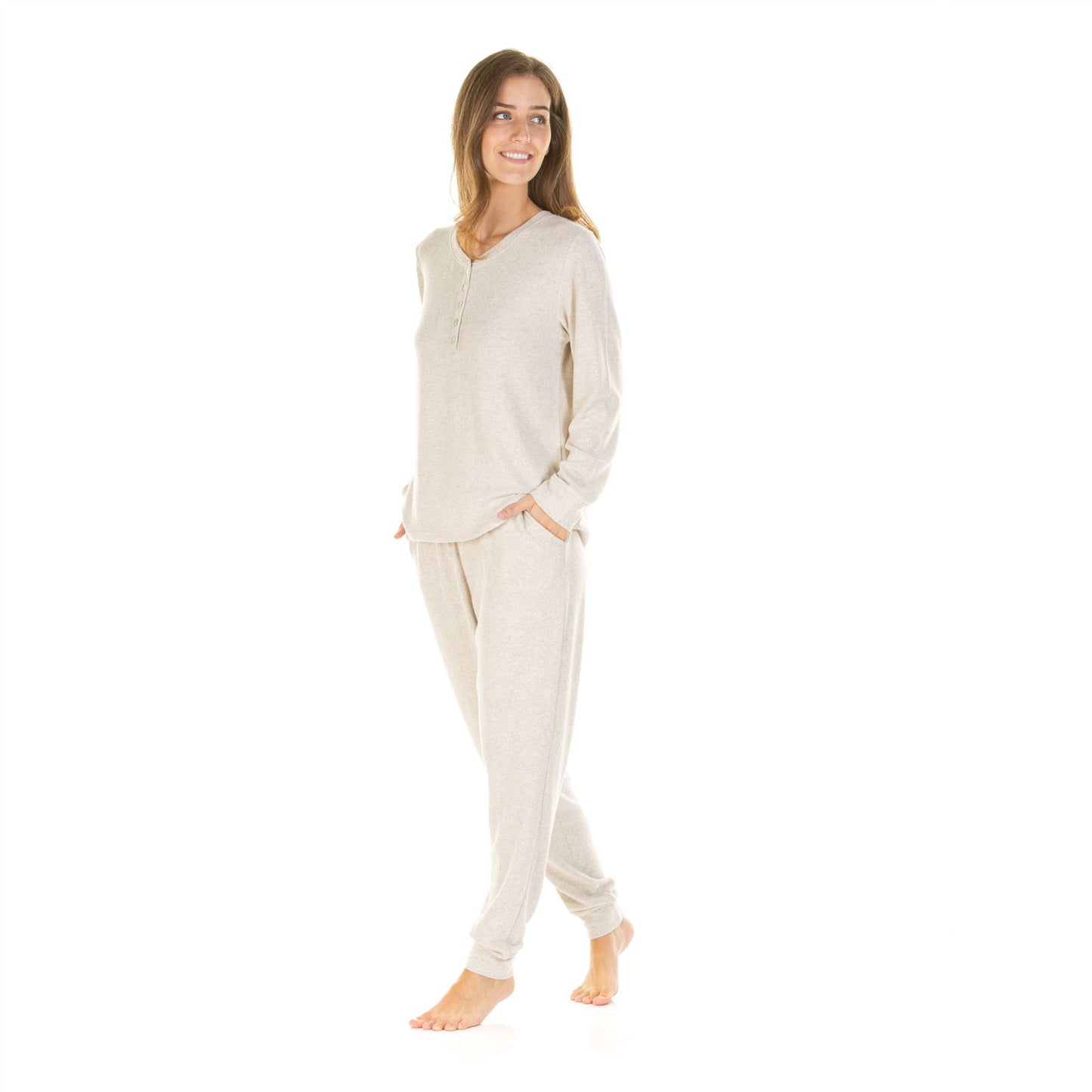 La Marquise Womens Lush Lounge Long Sleeve Pyjamas - Beige