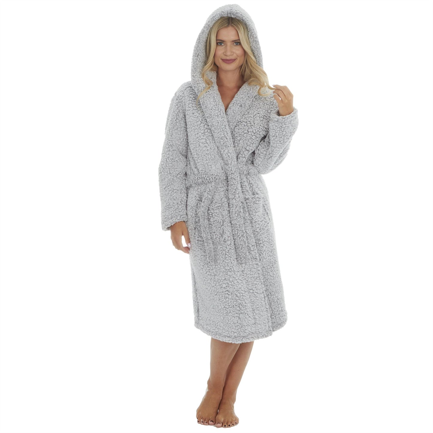 Forever Dreaming Womens Borg Fleece Robe - Grey