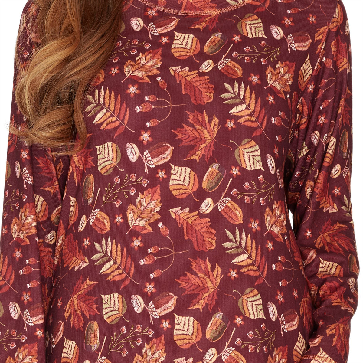 Wysteria Lane Womens Jersey Knit Long Sleeve Nightdress - Burgundy Wysteria Lane