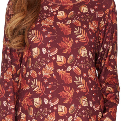 Wysteria Lane Womens Jersey Knit Long Sleeve Nightdress - Burgundy Wysteria Lane
