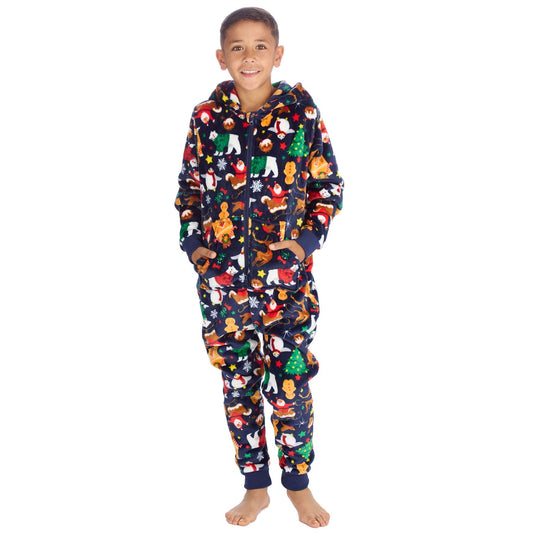 Huggable Hoodie Unisex Kids Christmas Fleece Onesie - Navy Huggable Hoodie