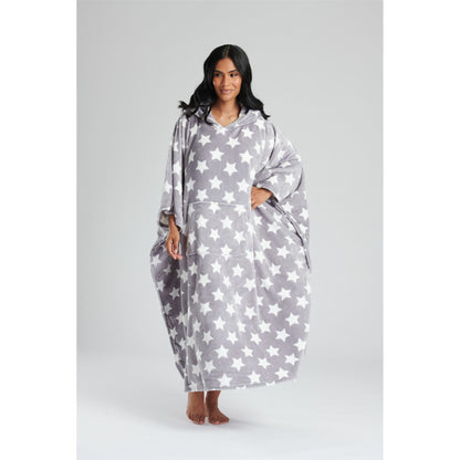Loungeable Womens Star Long Luxury Fleece Hooded Poncho - Grey