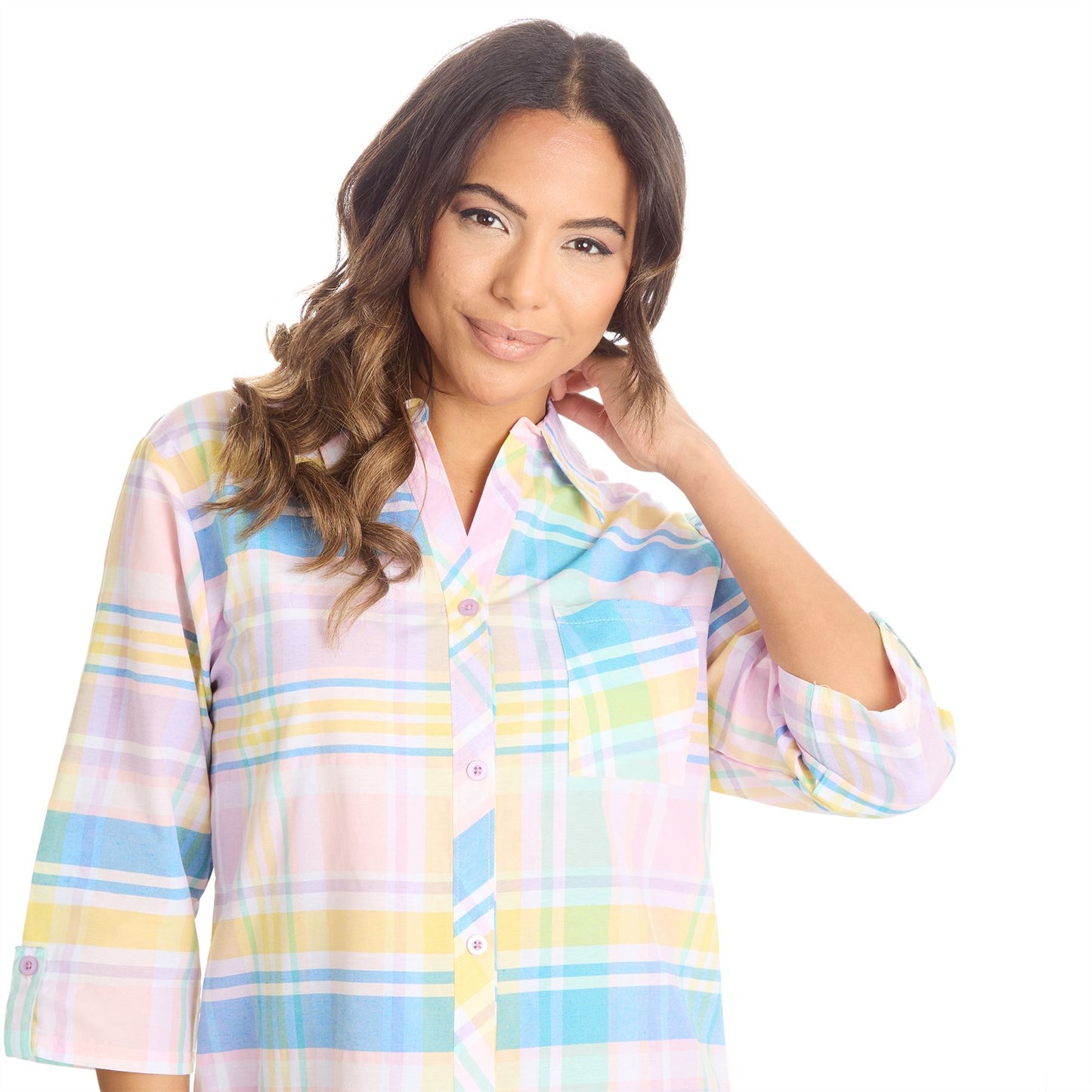 Forever Dreaming Womens Yarn Dyed Woven Check Nightshirt - Pink