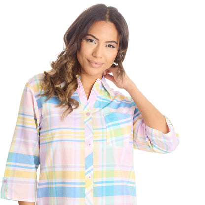 Forever Dreaming Womens Yarn Dyed Woven Check Nightshirt - Pink