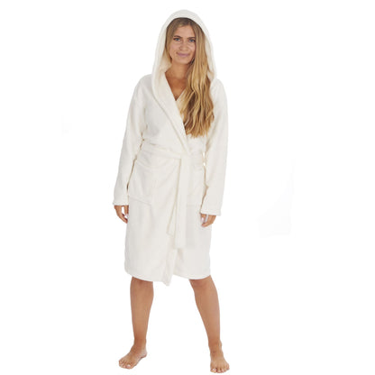 Forever Dreaming Womens Fleece Hooded Robe - Cream (S-XL)