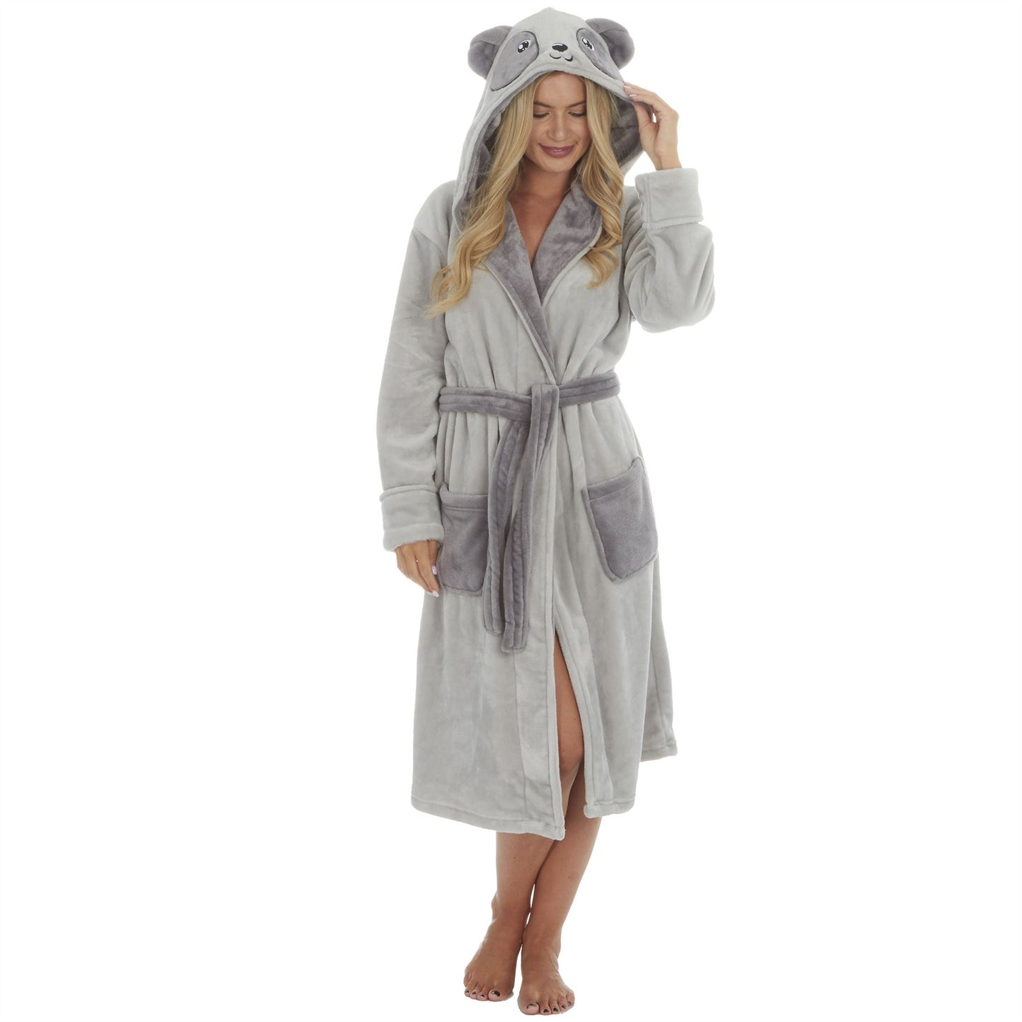 Forever Dreaming Womens Novelty Fleece Panda Robe - Grey