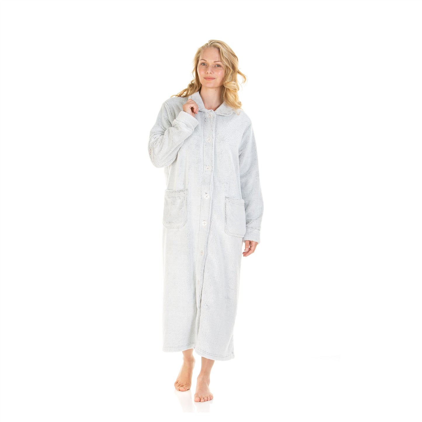La Marquise Womens Luxury Longpile Button Robe - Grey