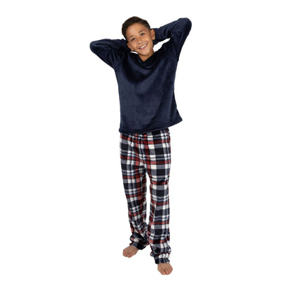 Cargo Bay Kids Fleece Pyjamas - Burgundy Check Cargo Bay