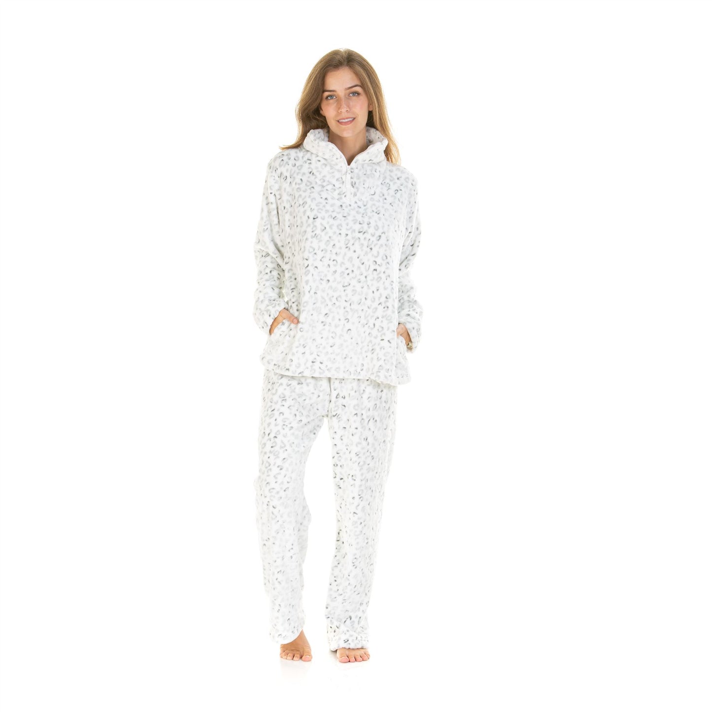 La Marquise Womens Snow Leopard Funnel Neck Pyjama Set