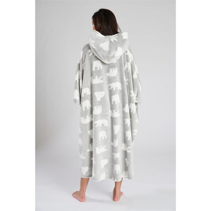 Loungeable Womens Polar Bear Fleece Poncho - Grey/White