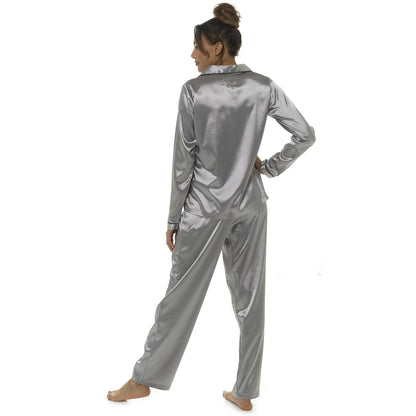 Wolf and Harte Womens Satin Pyjamas - Silver