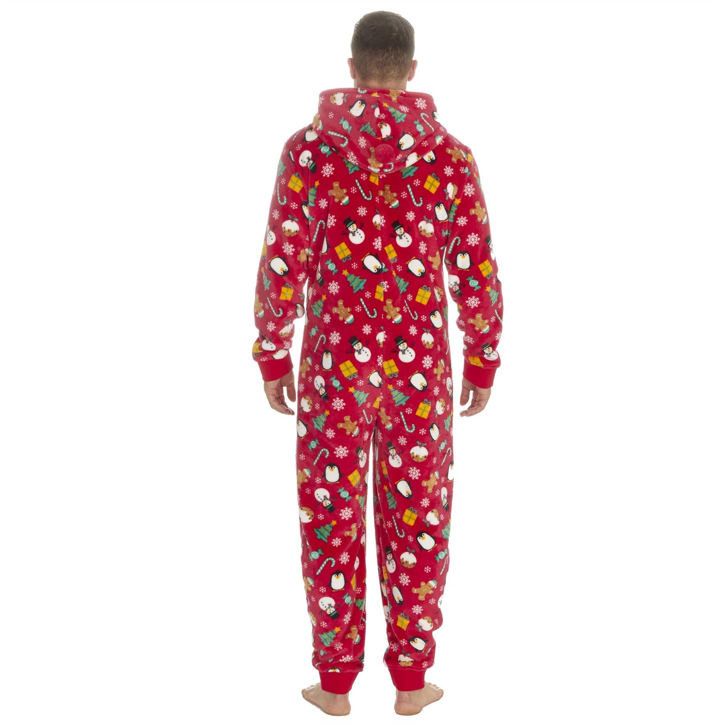 Onezee Unisex Christmas Print Flannel Fleece Onesie - Red