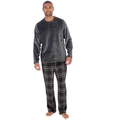 Cargo Bay Mens Fleece Check Pyjamas - Grey/Black Check