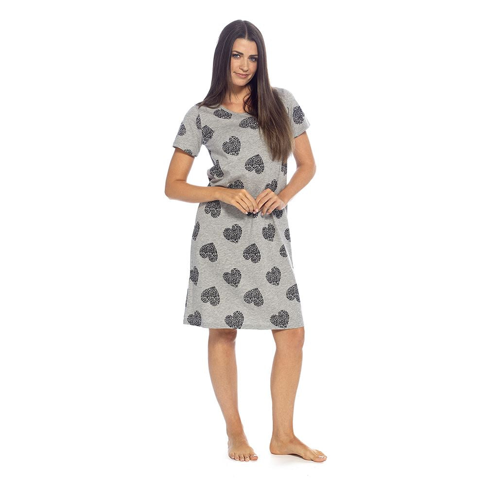 Follow That Dream Womens Heart Print Nightdress - Grey