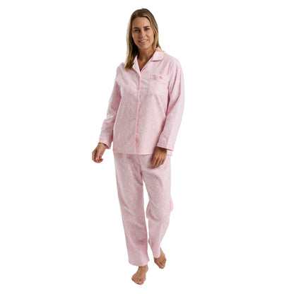 Marlon Womens Floral Brushed Cotton Pyjamas - Pink/White