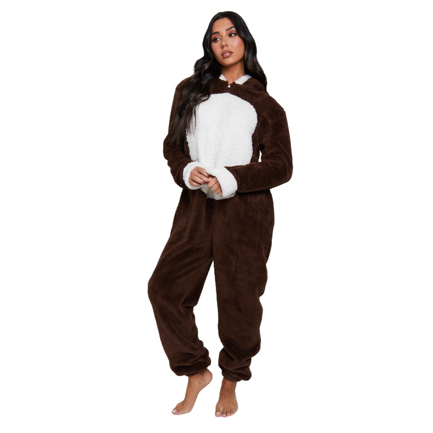 Loungeable Womens Reindeer Fleece Onesie - Brown/White
