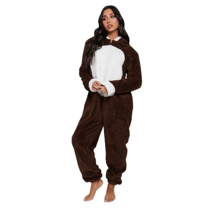 Loungeable Womens Reindeer Fleece Onesie - Brown/White