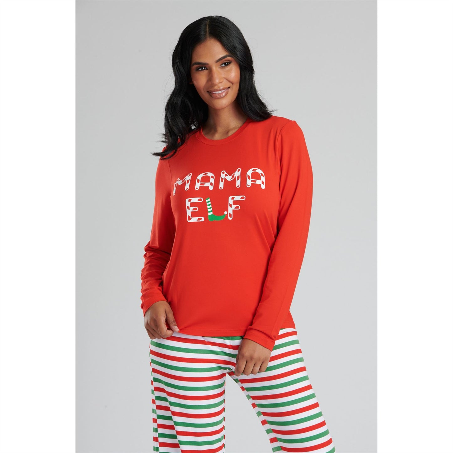 Loungeable Womens 'Mama Elf' Pyjamas - Red/Green