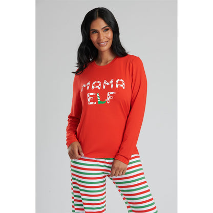 Loungeable Womens 'Mama Elf' Pyjamas - Red/Green