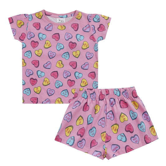 Minikidz Kids Love Hearts Pyjamas - Pink