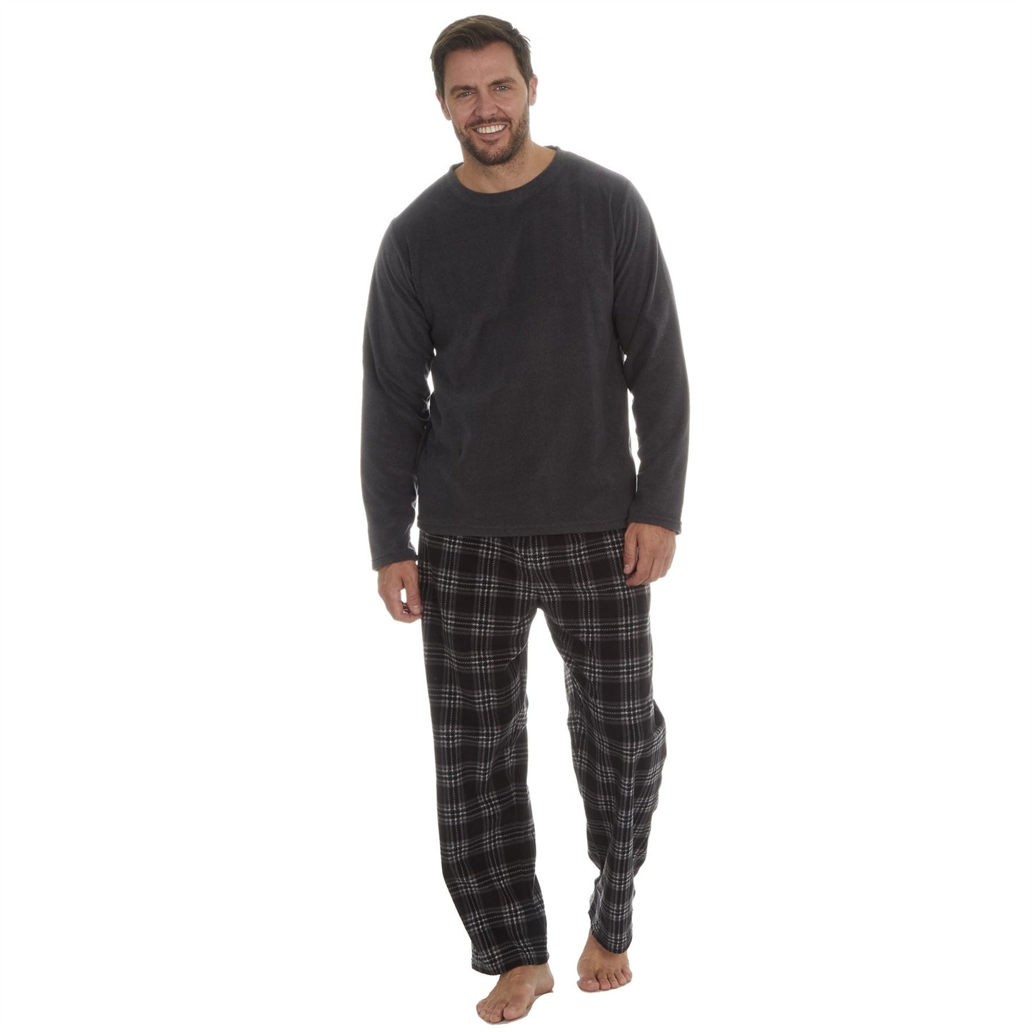 Cargo Bay Mens Fleece Pyjamas - Charcoal Marl/Black Check