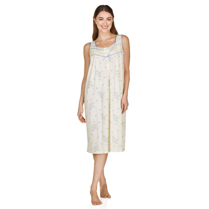 La Marquise Sleeveless Jersey Floral Nightdress - Yellow