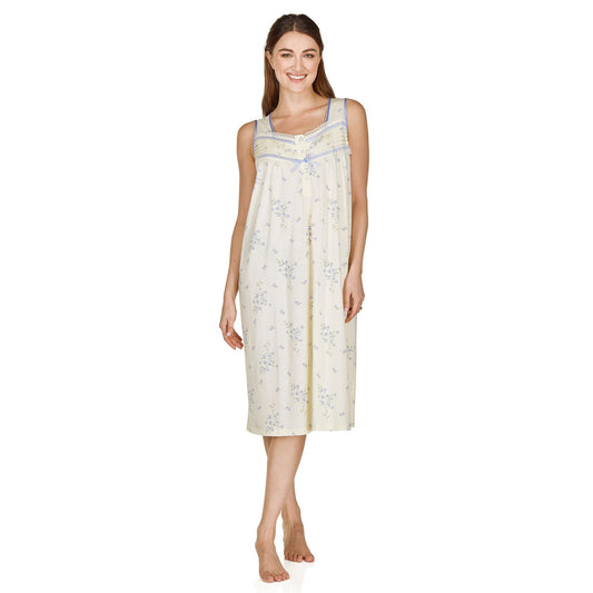 La Marquise Sleeveless Jersey Floral Nightdress - Yellow