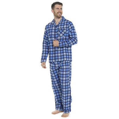 Tom Franks Mens Flannel Check Pyjamas - Blue Tom Franks