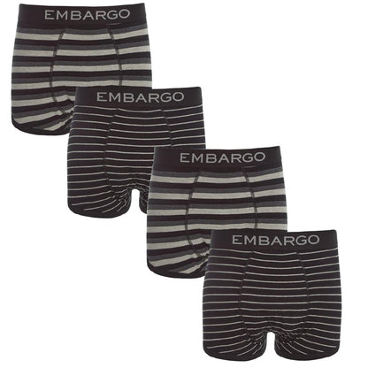 Embargo Mens Hipster Trunks (4 Pack) - Black Stripe