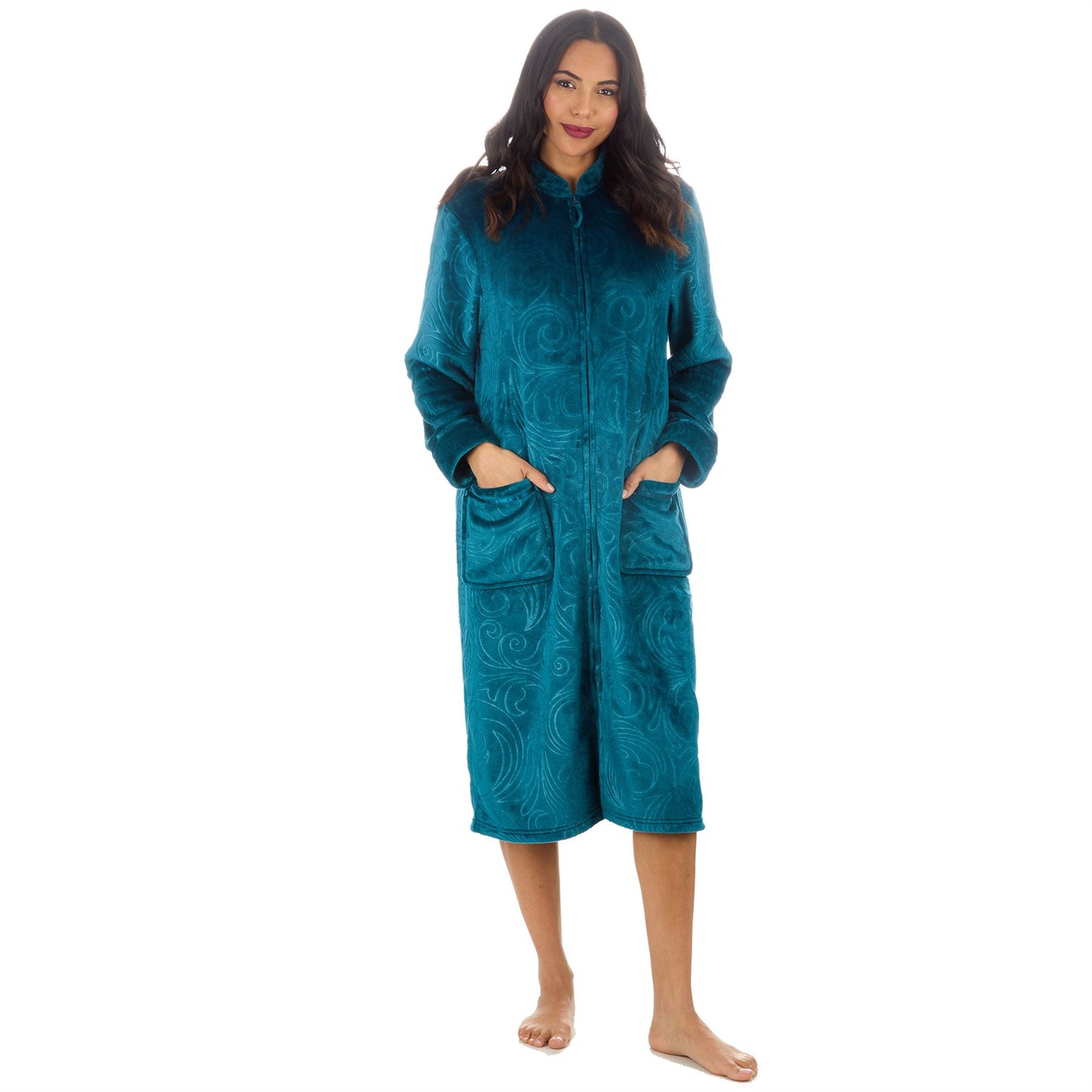Countess Christie Womens Embossed Fleece Zip Robe - Teal