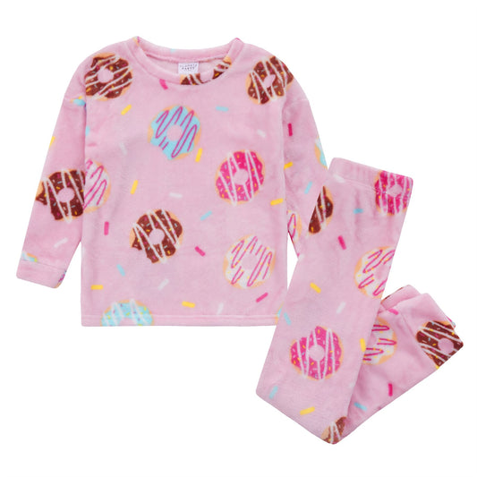 Slumber Party Kids Donut Flannel Fleece Pyjamas - Pink