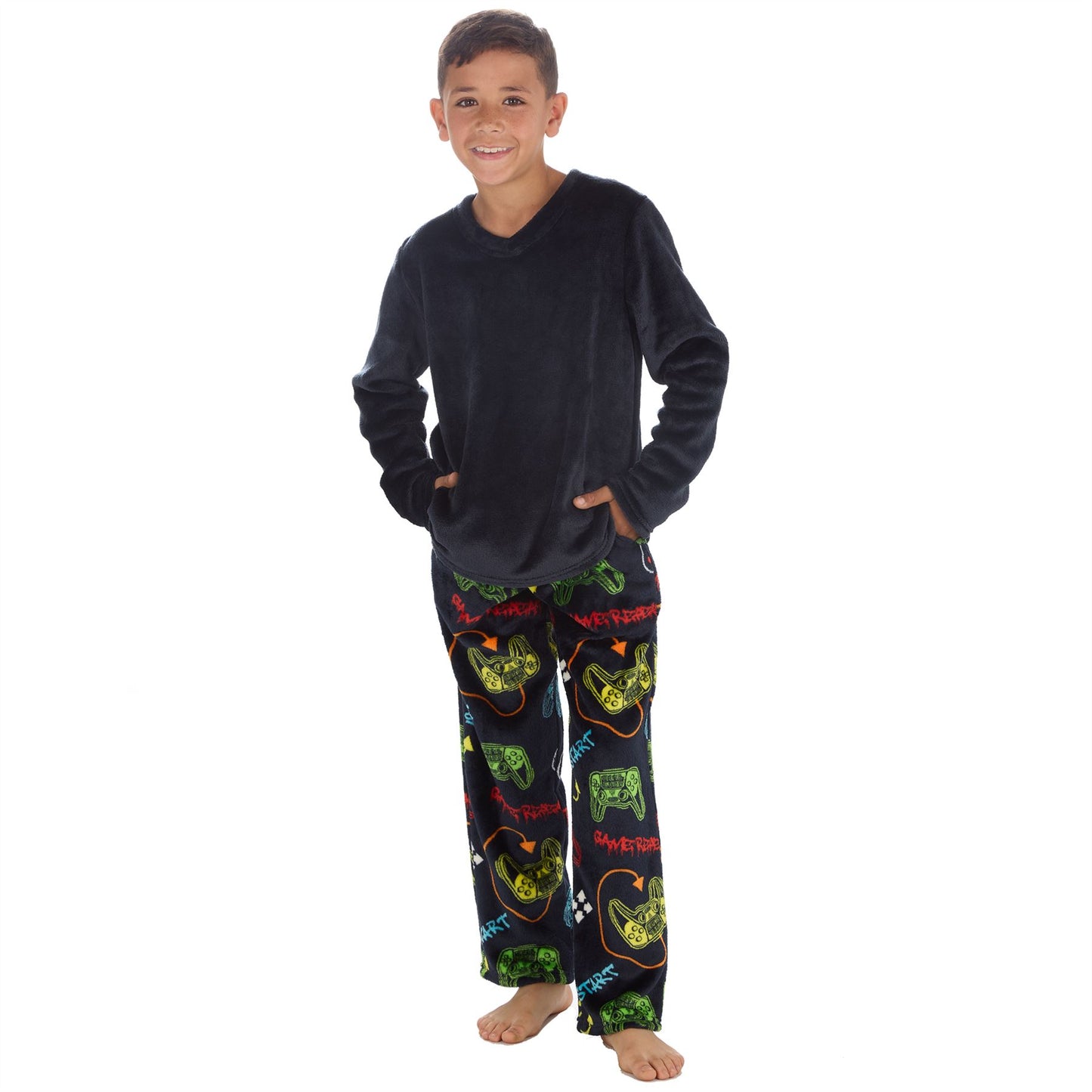 Cargo Bay Kids Fleece Gaming Pyjamas - Navy/Multi