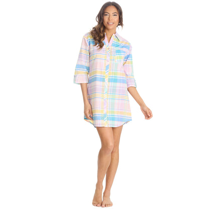 Forever Dreaming Womens Yarn Dyed Woven Check Nightshirt - Pink