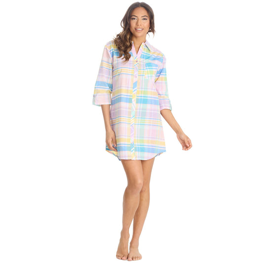 Forever Dreaming Womens Yarn Dyed Woven Check Nightshirt - Pink