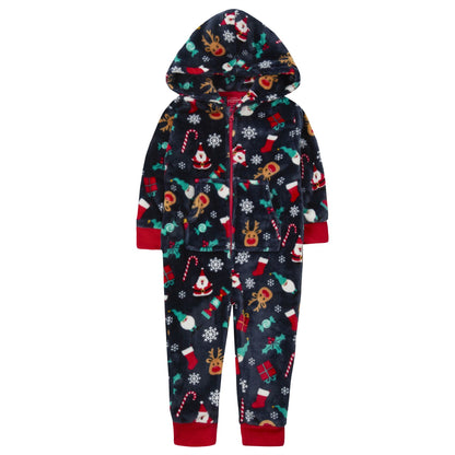 Slumber Party Kids Christmas Print Fleece Onesie - Navy 2-6 Years