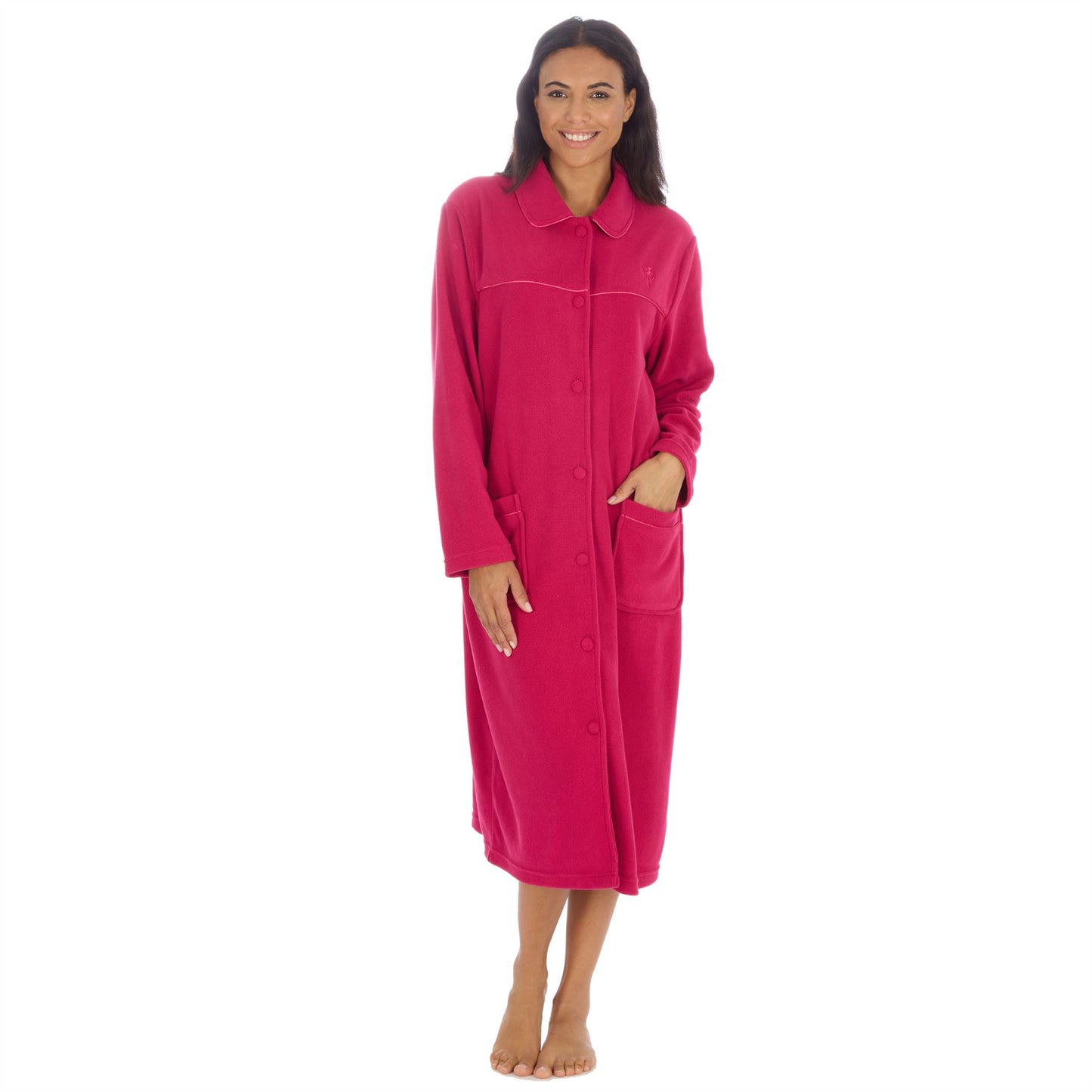 Countess Christie Longer Length Button Housecoat - Raspberry