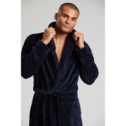 Loungeable Mens Solid Collar Fleece Robe - Navy