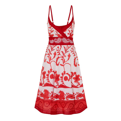 Pistachio Crossover Summer Dress - Red