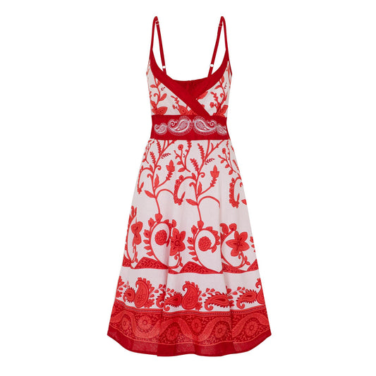 Pistachio Crossover Summer Dress - Red