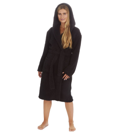 Forever Dreaming Womens Borg Fleece Robe - Black