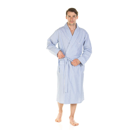 Haigman Mens Pure Cotton Robe - Blue Stripe