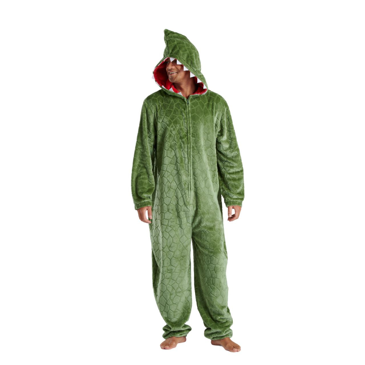 Loungeable Mens Dinosaur Fleece Onesie - Green