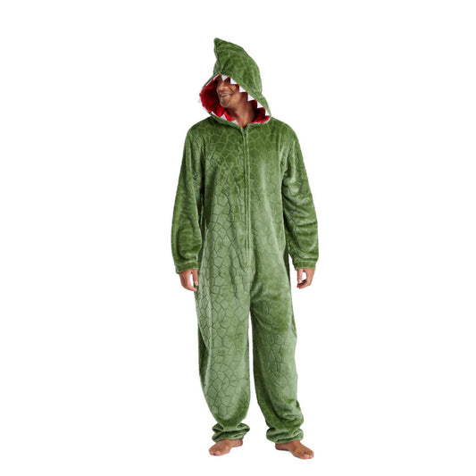 Loungeable Mens Dinosaur Fleece Onesie - Green