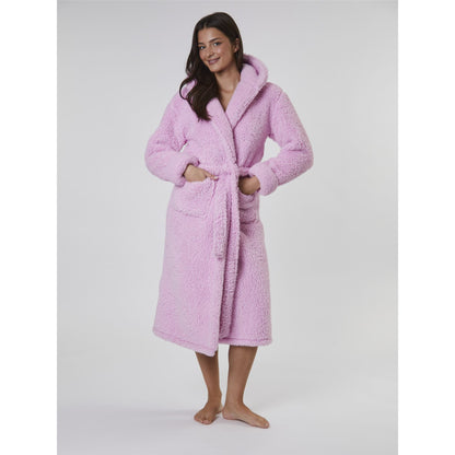 Loungeable Chunky Sherpa Hooded Midi Robe - Pink