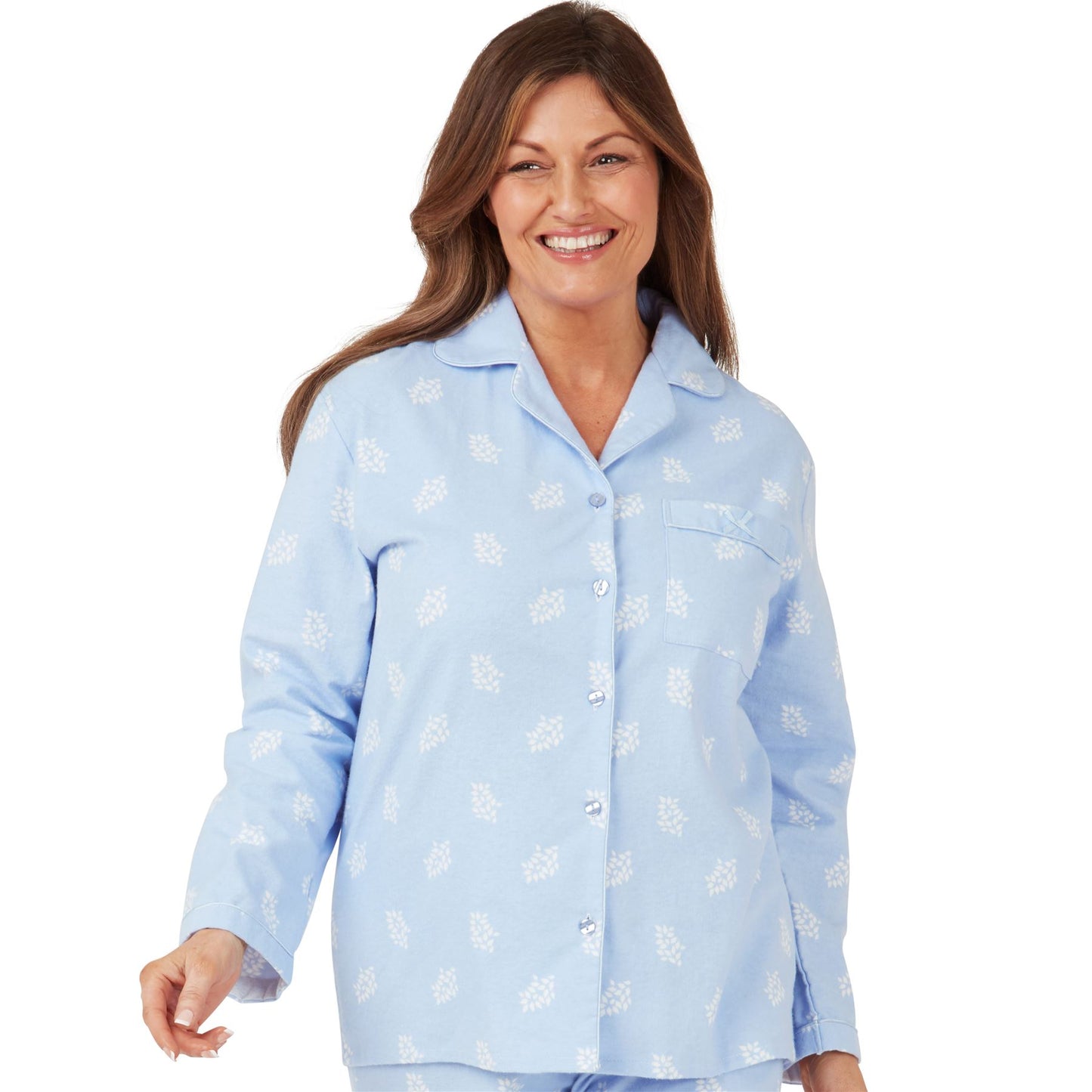 Marlon Womens Leaf Print Brushed Cotton Pyjamas - Blue