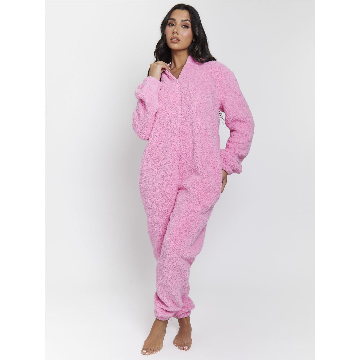 Loungeable Womens Sherpa Fleece Teddy Bear Onesie - Hot Pink
