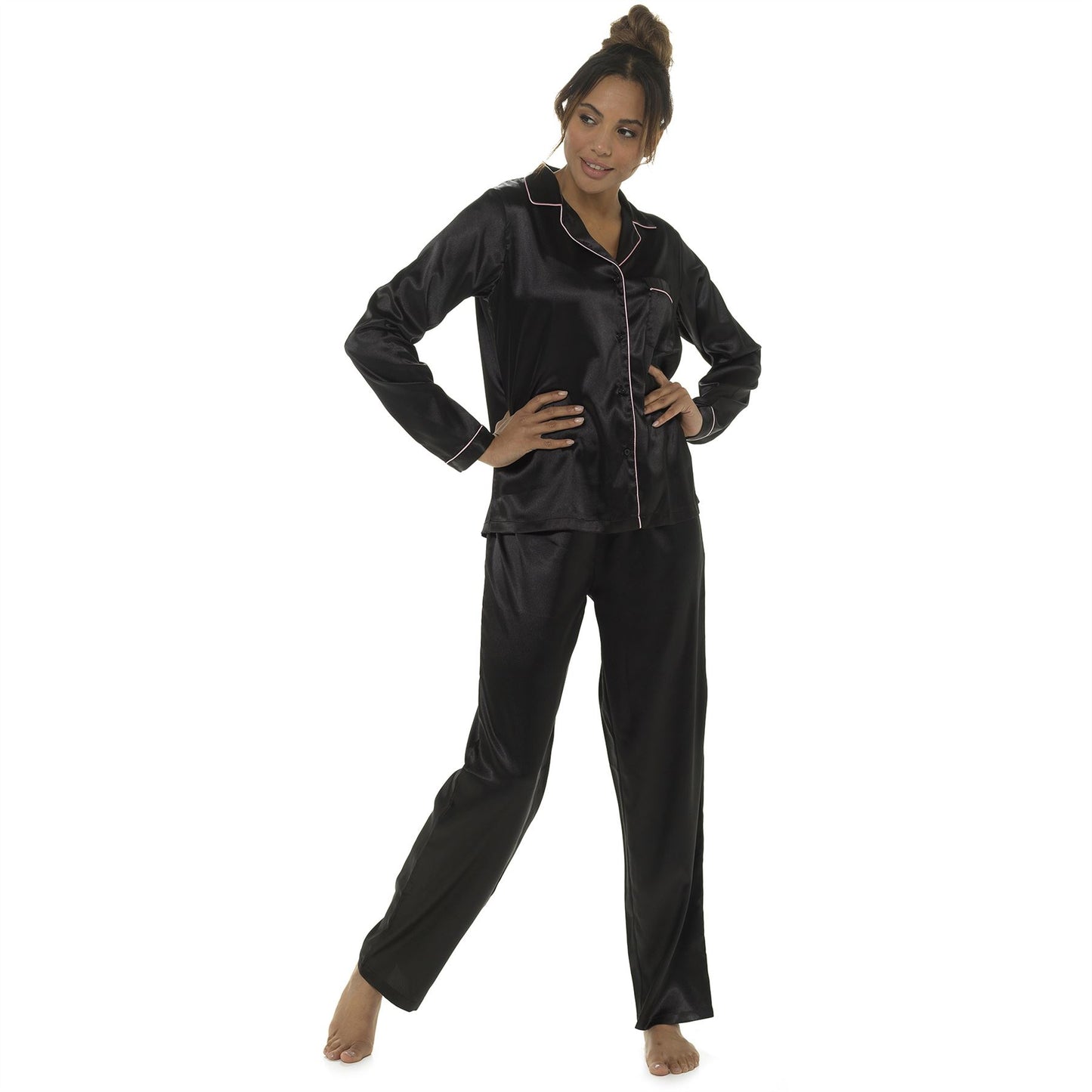 Wolf and Harte Womens Satin Pyjamas - Black