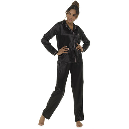 Wolf and Harte Womens Satin Pyjamas - Black