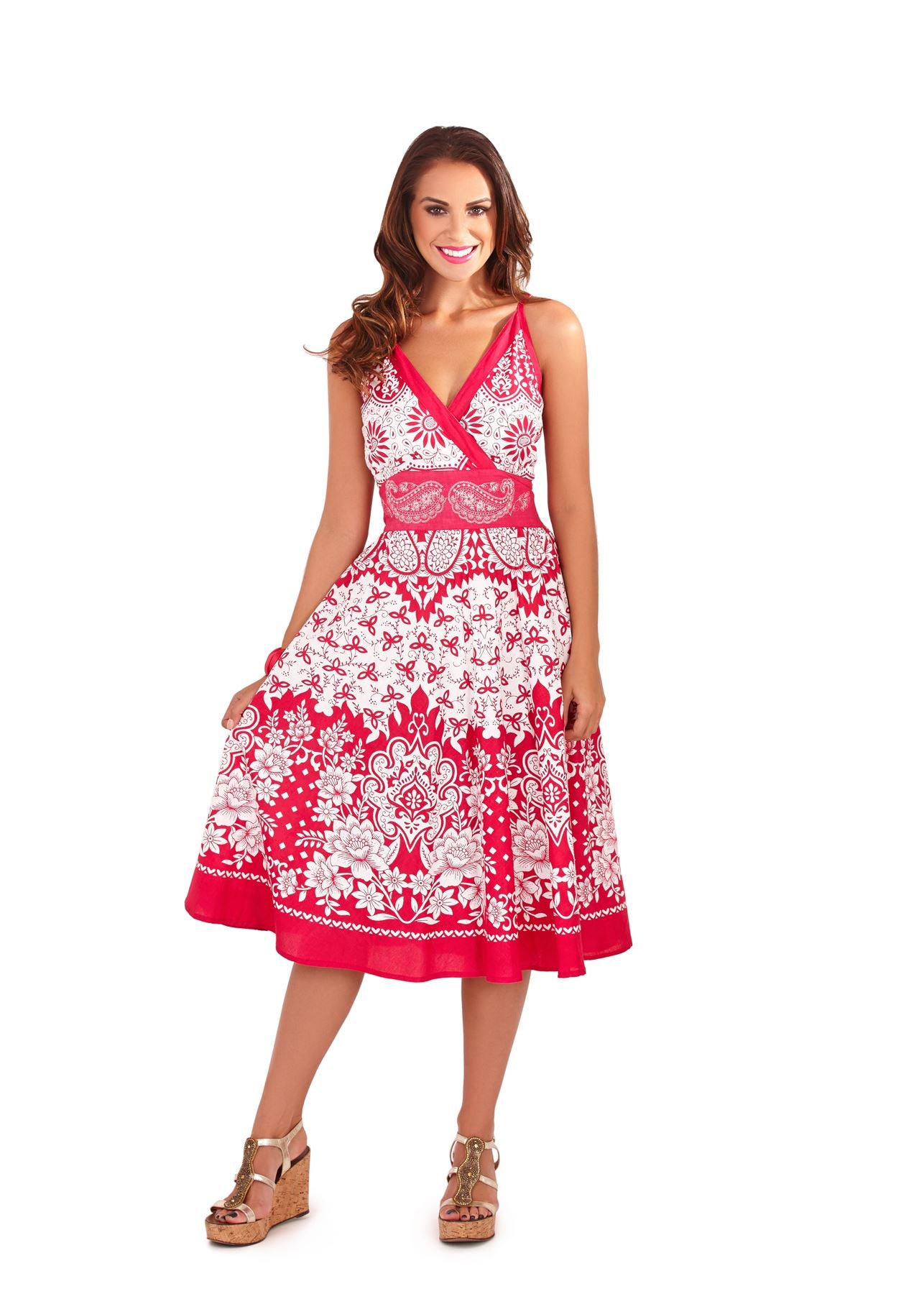 Pistachio Paisley Floral Print Crossover Dress - Pink